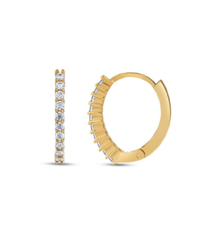 Taşlı Altın Halka Küpe