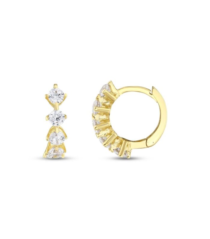 Taşlı Altın Halka Küpe