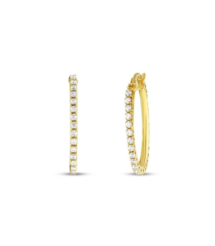 Taşlı Altın Halka Küpe