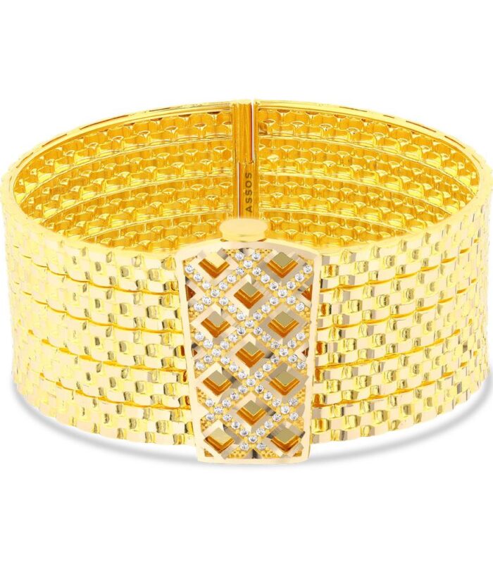 Taşlı Tasarım Altın Kelepçe Bilezik