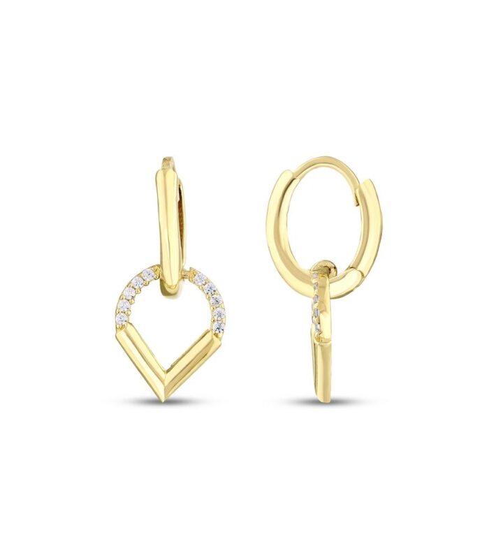 Taşlı Tasarım Altın Küpe