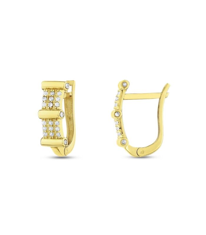 Taşlı Tasarım Altın Küpe