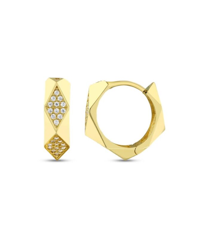 Taşlı Tasarım Altın Küpe