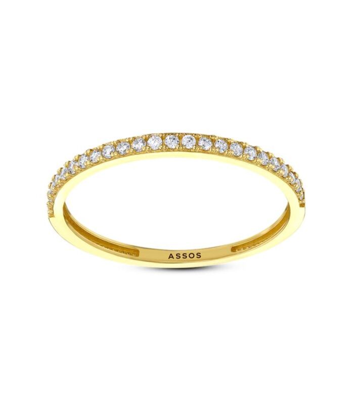 Taşlı Yarım Tur Altın Yüzük