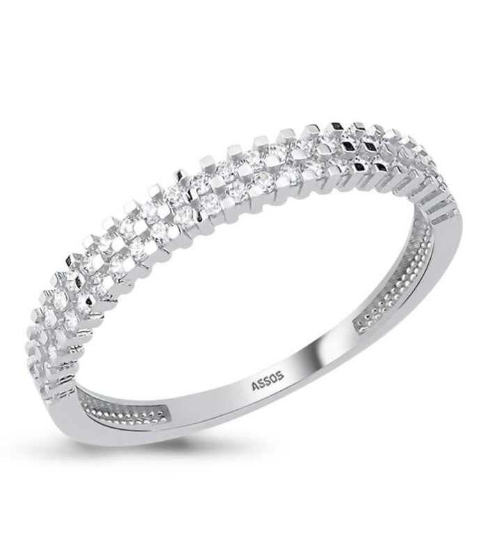 Taşlı Yarım Tur Altın Yüzük