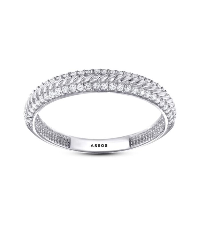 Taşlı Yarım Tur Altın Yüzük