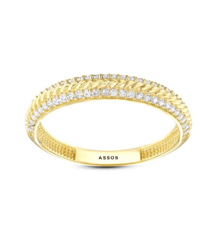 Taşlı Yarım Tur Altın Yüzük