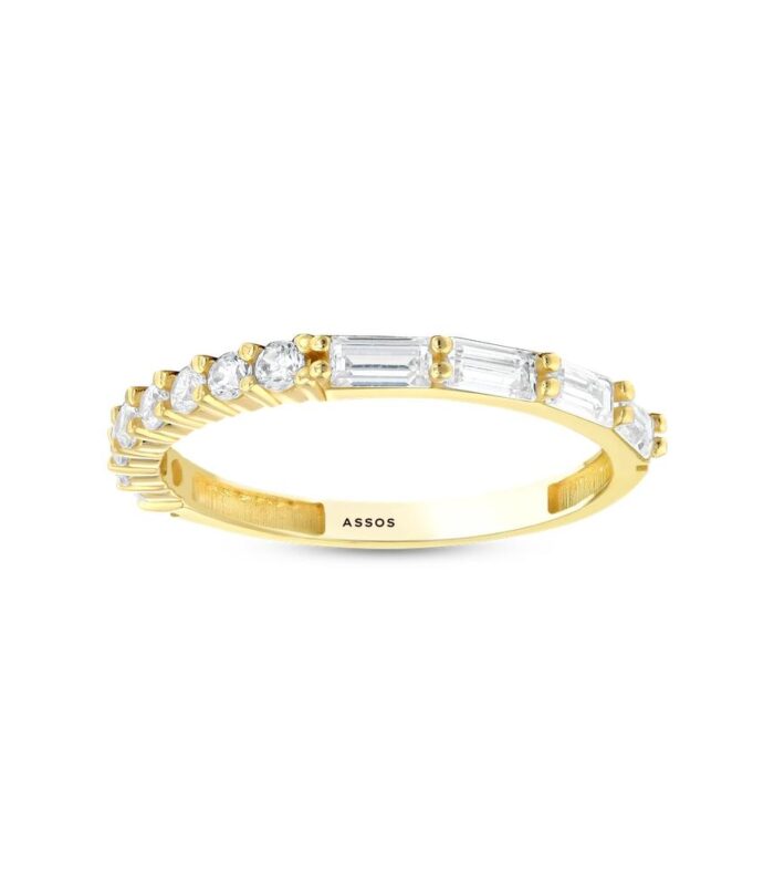 Taşlı Yarım Tur Altın Yüzük