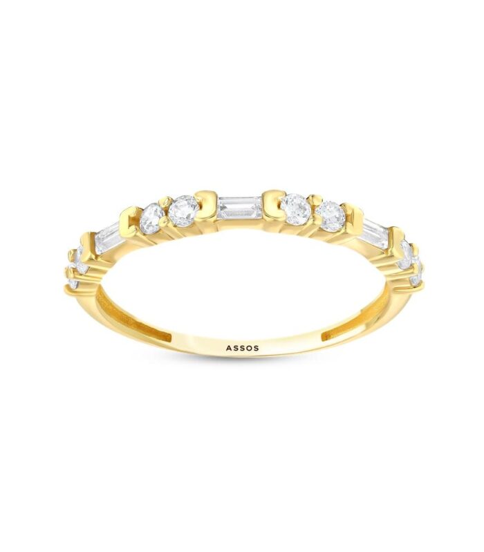 Taşlı Yarım Tur Altın Yüzük