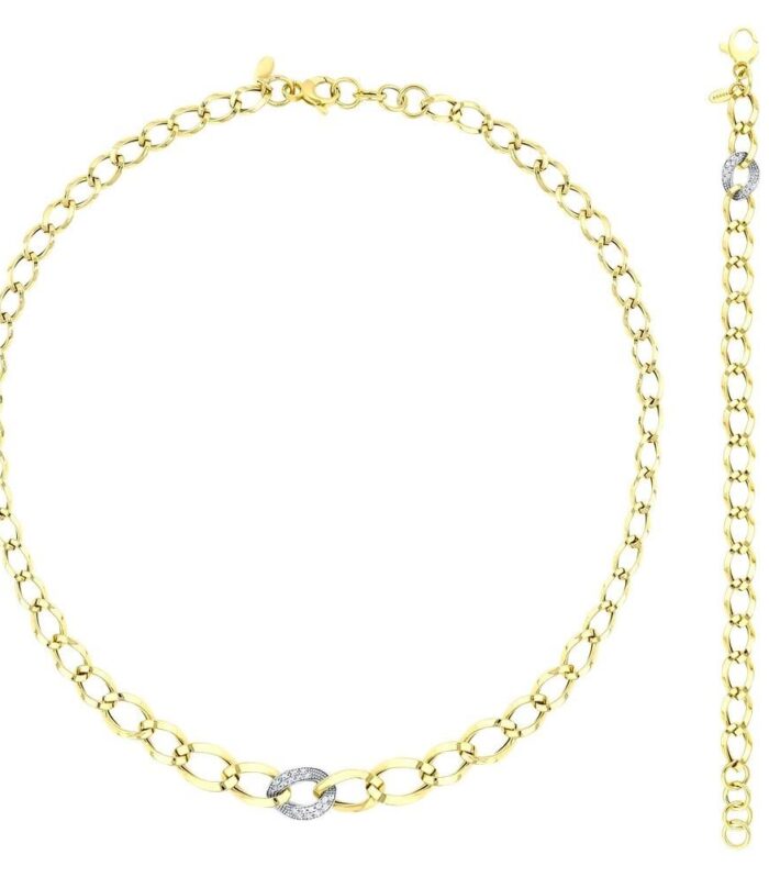 Zincir Formlu Taşlı Altın Set